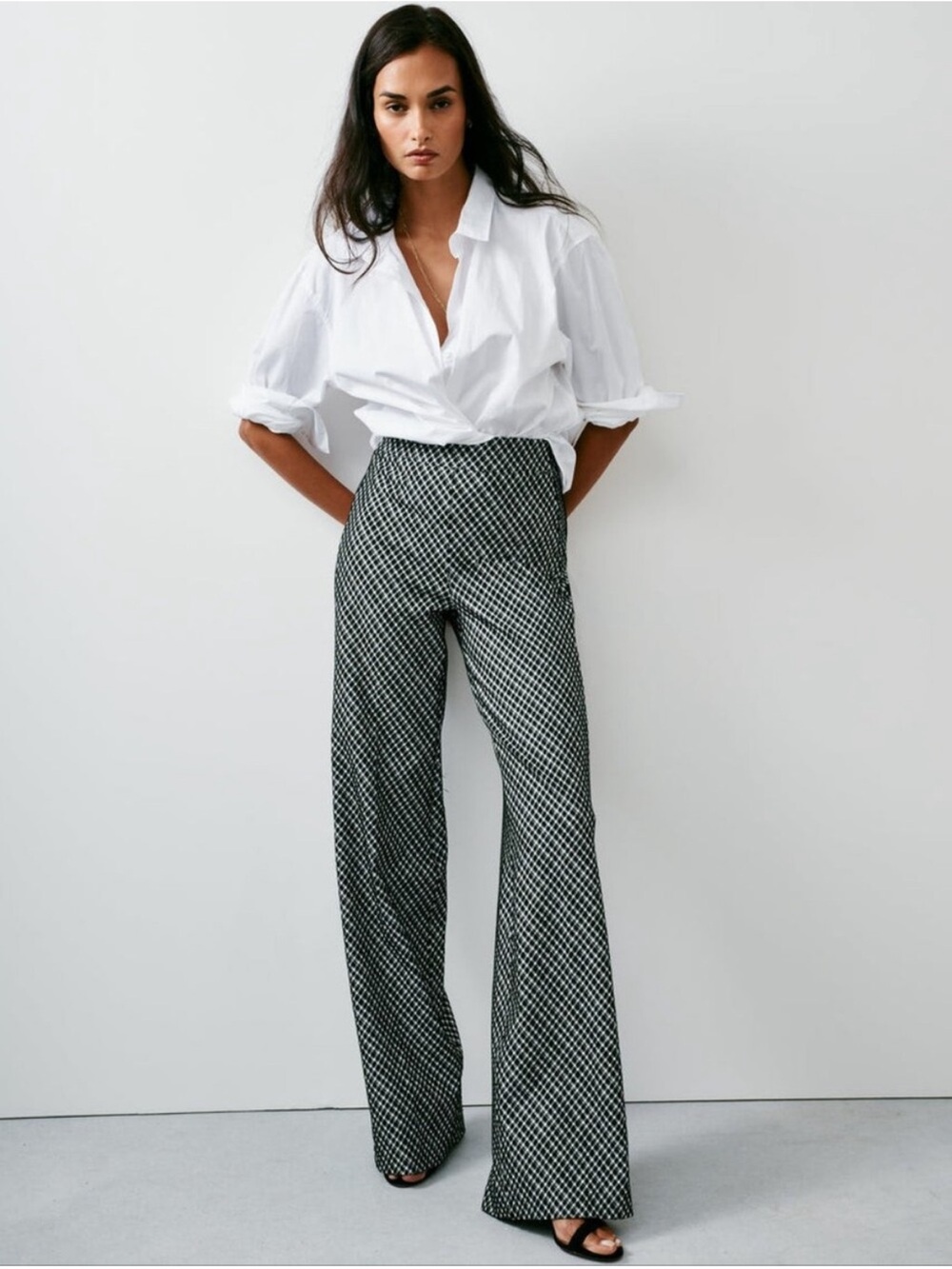 NWT Spanx Ponte Jacquard Wide Leg Pant Black White Plaid Size 3X - Picture 2 of 10
